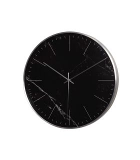 Reloj Pared Redondo Aluminio Mármol 40x4x40 - Reloj deco redondo de pared color negro con marco plateado.Color: Negro y plateado.Material: Metal, cristal y plástico.Medidas: Ø40 x 4 cm.Funcionamiento: 1 pila AA . - 29,00 €