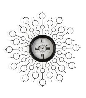 Reloj Pared Círculos Metal Negro Números Romanos 68x6.5x68 - Reloj de pared con círculos de metal color negro, números romanos en fondo blanco.✓ Material: metal, mdf.✓ Color: negro, blanco.✓ Altura: 68 cm.✓ Fondo: 6,5 cm.✓ Ancho: 68 cm.✓ Peso: 1,9 kg.Referencia: 19024 - 39,00 €