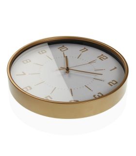 Reloj Pared Redondo Madera Blanca Metal Dorado 40x6x40