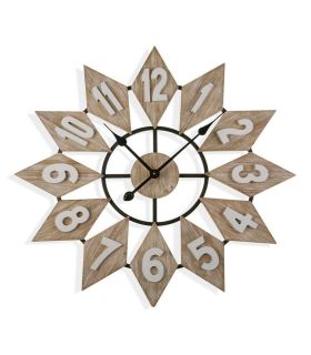 Reloj Pared Estrella Madera Natural Metal Negro 70x5x70 - Reloj de pared estrella de madera color natural con aro de metal negro.✓ Material: madera, metal.✓ Color: natural, negro.✓ Altura: 70 cm.✓ Fondo: 5 cm.✓ Ancho: 70 cm.✓ Peso: 1,86 kg.Referencia: 19031 - 89,00 €